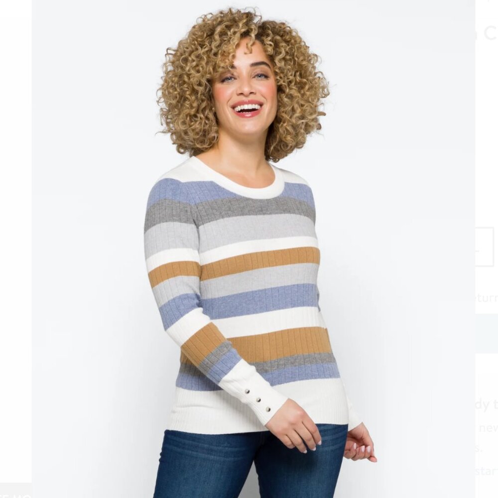 NWT EVOLUTION BY CYRUS Rooney Button Cuff Fitted Ribbed Sweater szL